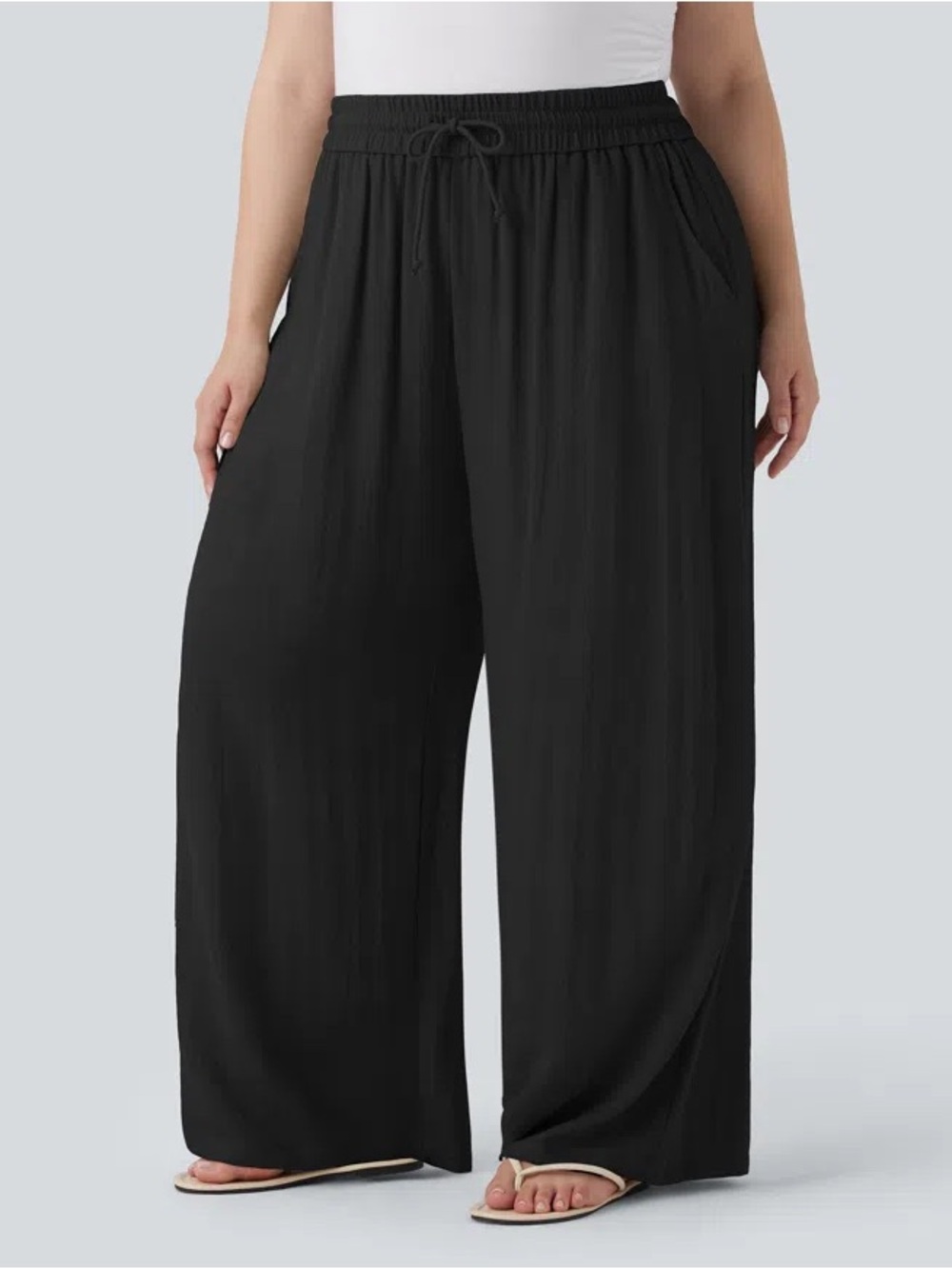 New Halara High Waisted Drawstring Wide Leg Baggy Linen Feel Pants XL Petite